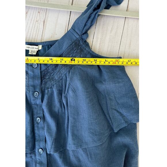 NWT American Eagle Ruffle Bohemian Top - Size Medium, Navy Blue - Picture 8 of 9